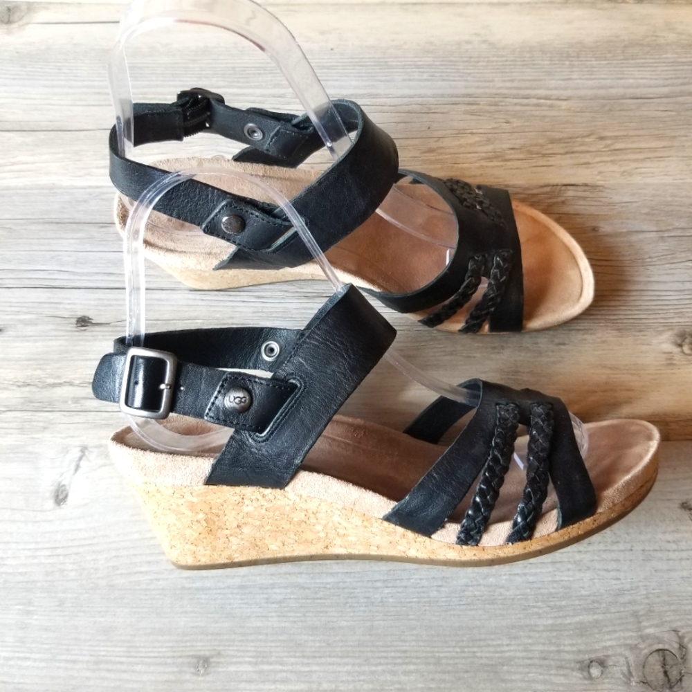 Ugg Serinda Leather Cork Gum Sole Wedge Sandals